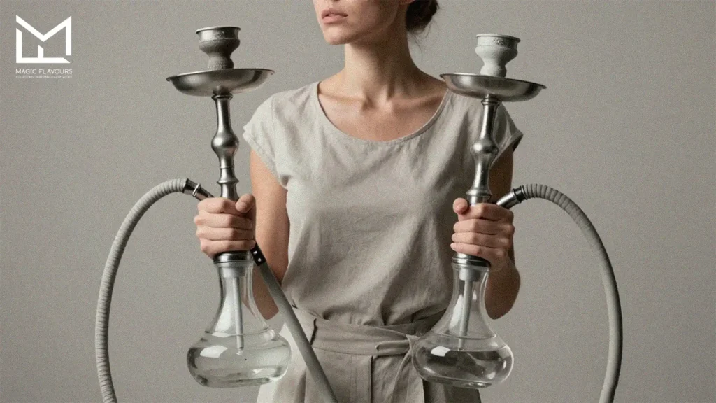 woman holds the hookah 