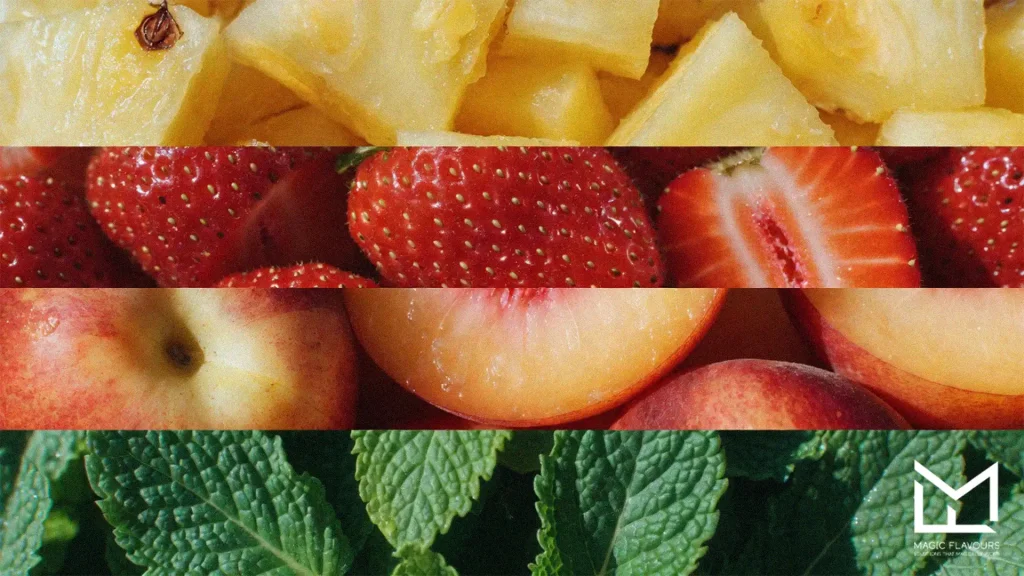 tutti frutti shisha flavour mix: pineapple slices, strawberries, apples, and mints 