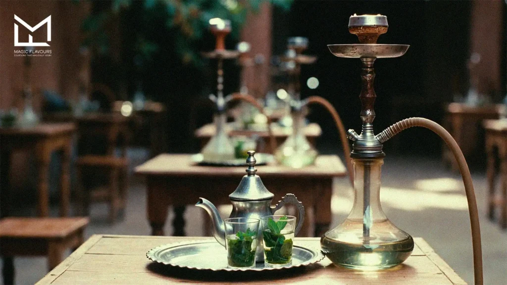 hookah and tea on the table 