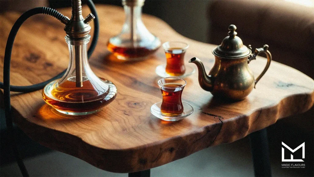 tea and the hookah on the table 