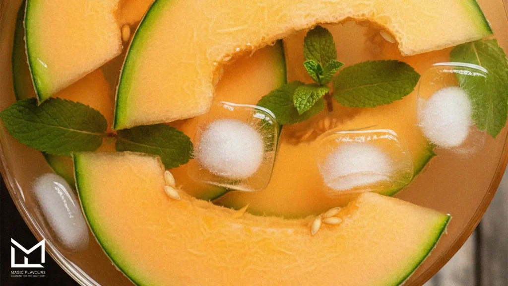 ice. mint, and melon slices 