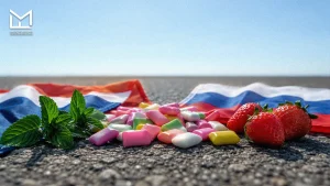 Strawberries, mint, and chewing gum representing regional flavor preferences across different markets